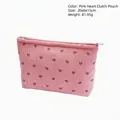 Pink corduroy makeup bag with purple heart patterns and zipper, size 20x6x15cm - Clutch Bag / Pink