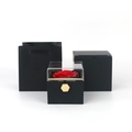 Black rotating gift box with red rose and matching shopping bag for jewelry storage - Rose Box + Color Box + Handbag / Black