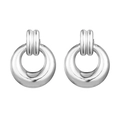 Minimalist round stainless steel hoop earrings in silver finish with polished surface - Oil Pressed Round Earrings Steel (MS-494)