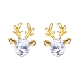 Chic Christmas reindeer stud earrings with crystal center and sparkling rhinestones - Gold Clear Quartz