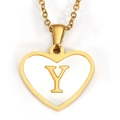 Golden heart pendant necklace featuring white enamel inlay and a gold letter Y detail - Letter Y - Gold Heart White Shell