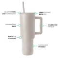 Beige 40oz insulated stainless steel tumbler with handle, straw and leakproof lid - 30oz / Light Coffee