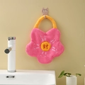 Pink flower-shaped coral fleece hand towel with yellow center and embroidery - Rose Red - Fortune Embroidery