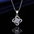 Silver flower necklace with large round-cut zircon and micro-pave petals on black background - Xl-152 [comes With Box And Chain]