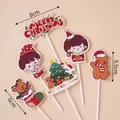 10-piece set of colorful cartoon Christmas cake toppers with bear and tree motifs - 10 Sets / Cartoon Christmas Boy Girl Topper Kit