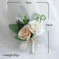 Wedding boutonniere with cream roses and silver ferns, 14cm height for groom accessories - Champagne Boutonniere - Exquisite Style