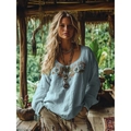 S Light Blue Ethnic Embroidery