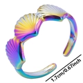 Regenbogenfarbener Muschelring aus Edelstahl mit verstellbarer Öffnung und Glanz - Regenbogen