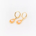 Golden hoop earrings with orange teardrop evil eye charms in polished finish - Waterdrop Style / Orange