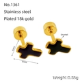Orecchini a croce in acciaio inossidabile placcato oro 18k con smalto nero e viola - Stile Nero (ZE1361G-03)