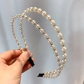 Elegant white pearl and gold bead headband set with comfortable black fabric wrap - Off-White Gold Beads 2-Piece Set