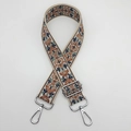 Ethnic embroidery bag strap with orange and blue floral pattern on beige fabric - Beige Brown Silver Hook