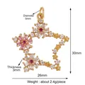 Star-shaped gold charm pendant with pink stones and precise 30mm dimensions - Five-Pointed Star Flower-Gold