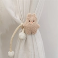 Cute beige plush bunny curtain tieback with white pearl beads for home decor - Light Corn Rope Milk Tea Rabbit