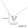 Silver letter V pendant necklace with zirconia inlays, 0.42 inch height and 1g weight - Silver Letter-V