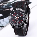 Fashionable men's quartz sports watch with black silicone strap and red stitching details - Red