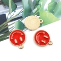 DIY enamel smiling face charm in red and gold finish for jewelry making - Small 12x14mm / Red