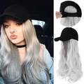 Cappellino nero con parrucca lunga a onde grigio argento sintetico per donna - Grigio Argento