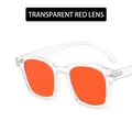 Retro square sunglasses featuring transparent frames and vibrant orange-red lenses - Transparent / Red Lens
