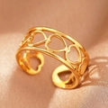 Bohemian gold stainless steel open ring with adjustable hollow heart shaped design - Gold Hearts (C1485)