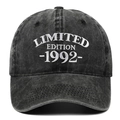 Casquette de baseball en coton lavé vintage avec broderie Limited Edition 1992 - Réglable / Noir