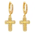 Elegant gold cross drop earrings featuring pavé cubic zirconia on polished metal - Style C - Classic Cross