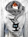 Grey thermal hooded scarf featuring a funny cat graphic and button closure - 23-Grumpy Cat