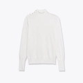 Pull en maille blanc à col montant avec boutons dorés élégants à l'épaule et poignets - S / Blanc