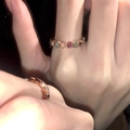 Elegant rose gold rainbow gemstone open ring with zircon inlay worn by a model - Rainbow Gemstone Ring / Rose Gold Rainbow Gemstone