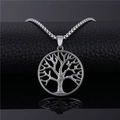 Detailed view of silver tree of life pendant on a minimalist stainless steel chain for men - Tree of Life Pendant