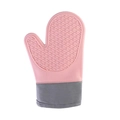 Pink silicone oven mitt with heat-resistant non-slip texture and grey fabric cuff - Pink