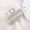 Silver rectangle hair claw clip with white pearls and rhinestones 7x4x4cm size details - Half Rhinestone Half Pearl Silver Large Square 7CM Claw Clip