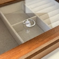 Vintage style silver ring featuring a large pear-cut clear crystal and polished band - Silver Teardrop Clear Gemstone Ring (J5741)