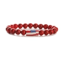 Elastic beaded bracelet with red stone beads and central US flag charm on white background - Red Turquoise Long
