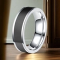 Polished silver stainless steel band ring with black enamel inlay in a modern style - US 5 / Silver Color Black Enamel