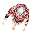 Bohemian style square scarf with ethnic red and blue geometric floral patterns and fringe - 115*115cm / Red/Blue/Beige Pattern (No.46)