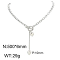 Silver stainless steel heart pendant necklace with OT toggle clasp and chunky O-chain - Steel Color Necklace (KN288259-Z)
