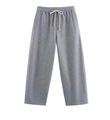 Women's stylish grey wide-leg drawstring sweatpants in soft knitted fleece fabric - XS / Gray Pants
