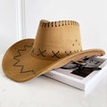 Cappello da cowboy marrone in finta pelle scamosciata con cuciture nere e cinturino - S (54-56cm) Bambini / Bronzo Dorato