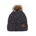 Winter warm knitted beanie with pompom in dark gray mixed color for outdoor - One Size / Black Mixed Blue