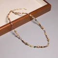 Delicate 2mm natural tourmaline necklace with colorful rainbow gradient beads and gold clasp - XL0070 Multi Color Irregular Tiny Beads