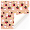 Christmas gift wrapping paper featuring snowman and red gift boxes on beige background - Style 10