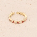 Détail d'une bague Evil Eye plaquée or avec émail rouge et pierres de zircone - Mauvais Œil (3#)
