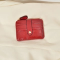 Minimalist red leather multi-slot card holder and coin purse with gold snap closure - Red