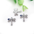 Silver dragonfly pendant charm with clear rhinestones and blue evil eye detail - Silver Dragonfly Evil Eye Connector
