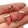 Handheld pink chili-shaped natural stone pendants with gold-plated edges and loops - 10x20mm / No. 7 / Pink