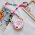 Pink donut silicone crossbody bag with floral sweet design and colorful gradient strap - Strawberry Donut Pink