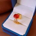 Detail of vintage gold ring with red oval stone in a blue jewelry gift box - Gold-Red (TR115)