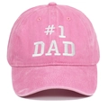 Detailed view of white #1 DAD embroidery on pink vintage washed cotton baseball cap - One Size / Pink