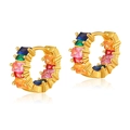 Elegant 18K gold plated brass huggie hoop earrings with colorful zircon gemstones - 5-Color Rectangle Stone Huggie
